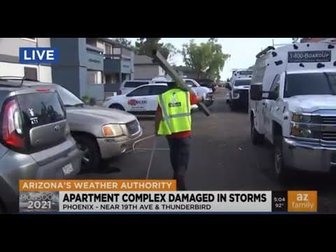 Monsoon Storm Collapses Apartment Carport Roof (3TV/CBS 5)