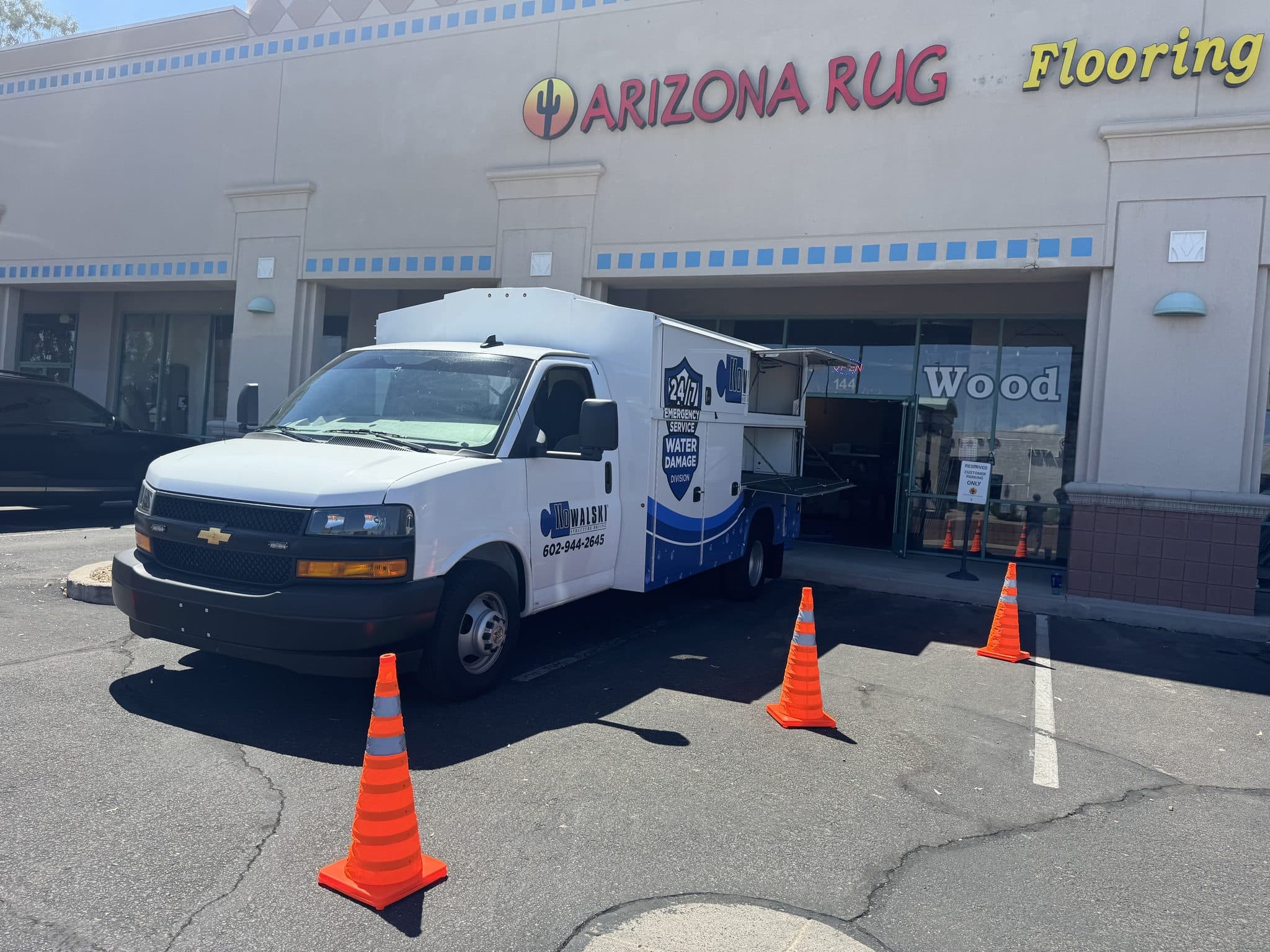 Kowalski 24/7/365 emergency water damage truck on site at a Phoenix commercial property
